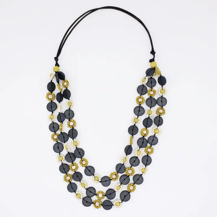 SYLCA Chartreuse Petite Daisy Triple Strand Necklace