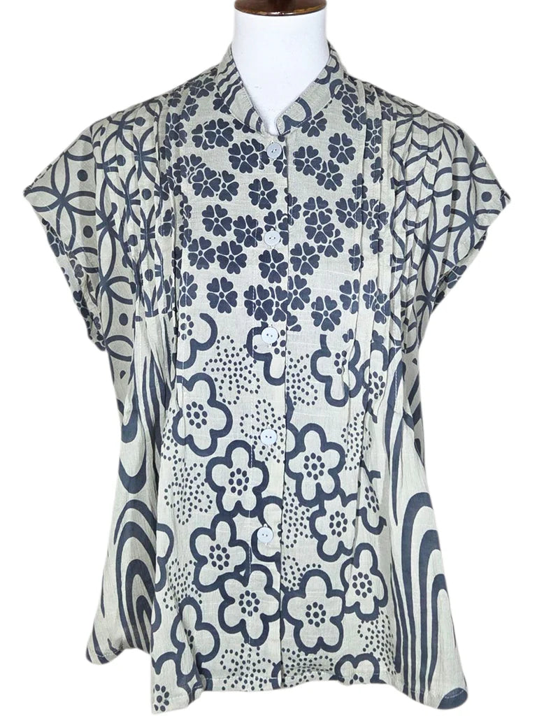 Yasuko Pintuck Blouse - PS-126 - Silver