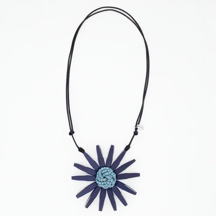 SYLCA Navy Amaya Flower Statement Necklace - BP23N13 - NAVY