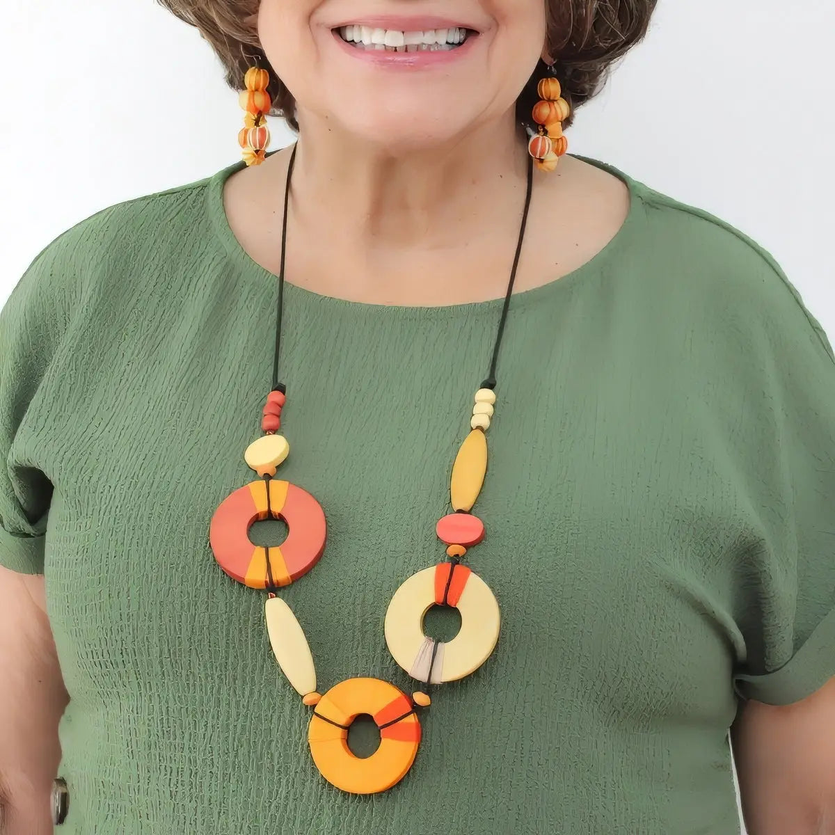 SYLCA Saylor Orange Wood Open Bead Necklace