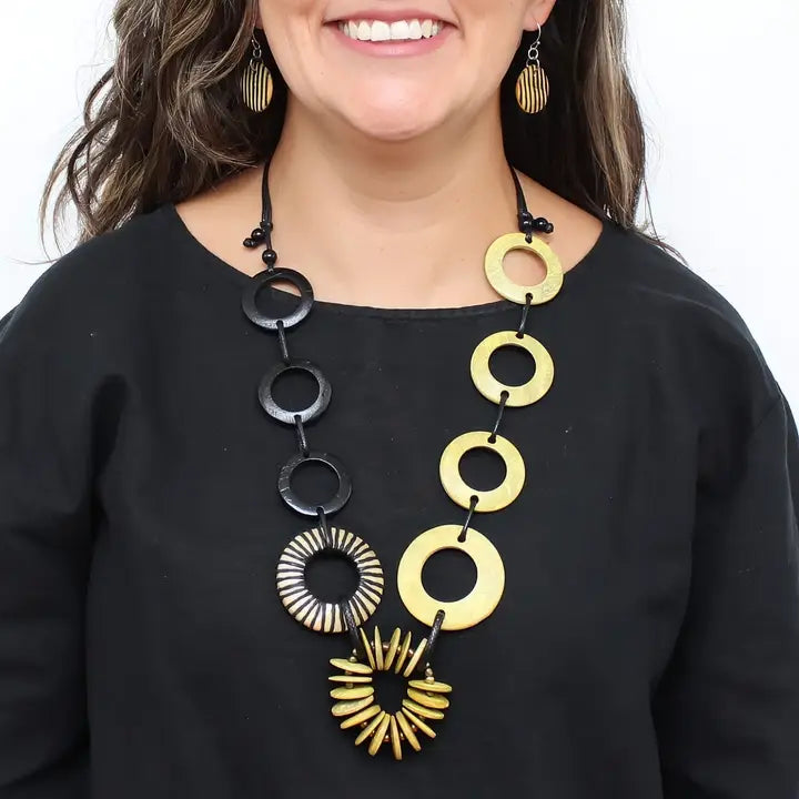 SYLCA Yellow Oro Circular Disk Statement Necklace - LS26N28 - YELLOW