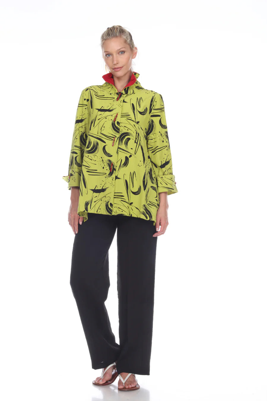 MOONLIGHT Button Down Swirl Pleated Zip Back Swing Shirt - 2417 PR LIME