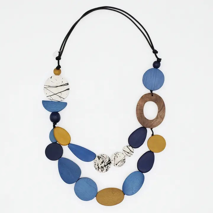 SYLCA Grove Wooden Statement Necklace - BP26N12 - BLUE