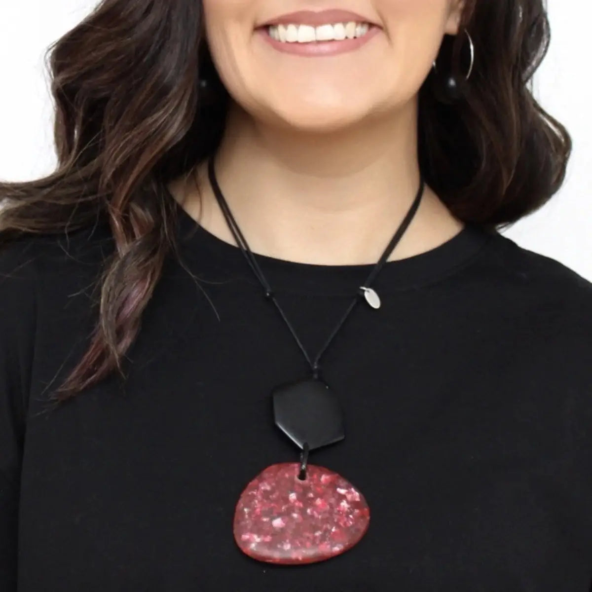 SYLCA Red Sparkle Pendant Necklace