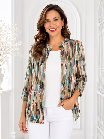 Vanite Couture Pleated Texture Jacket - 2159 - ORANGE MULTI