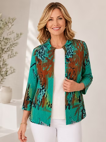 Vanite Couture Pleated Texture Jacket - 2159 - GREEN FOREST
