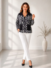 Vanite Couture Zip Front Patterned Jacket - 22138 - BLACK