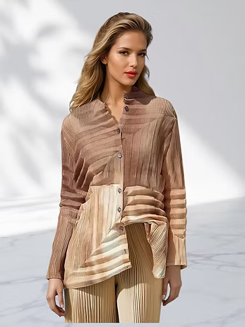 Vanite Couture Button Front Multi Textured Ombre Top - 22209 - RUST