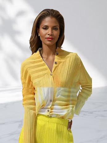 Vanite Couture Button Front Multi Textured Ombre Top - 22209 - YELLOW