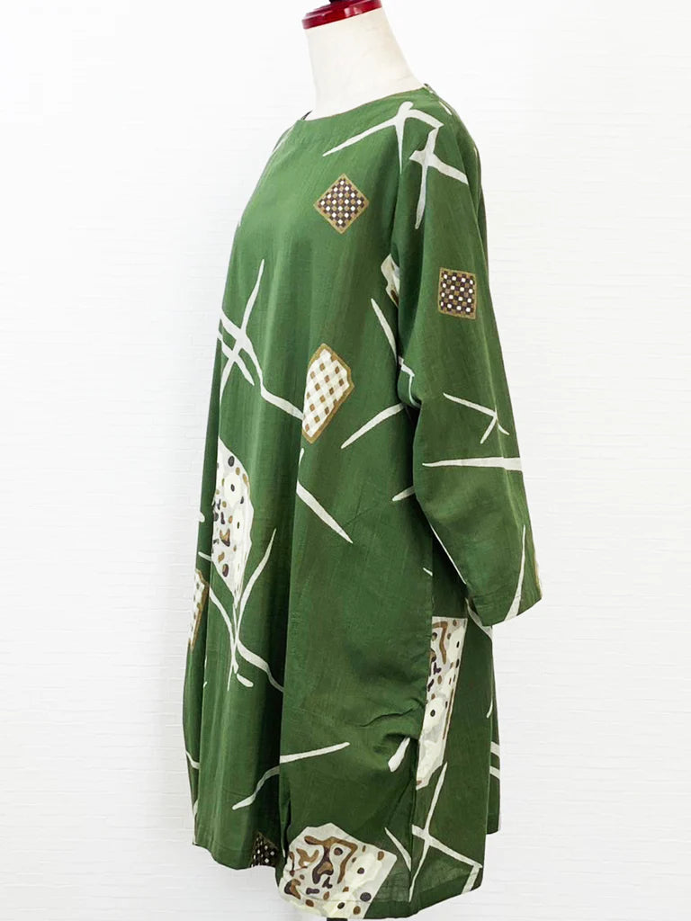 MONA LISA by Pure Fit - 233175-GE - Tuck Bubble Tunic - Blossom View Print - Green (H)