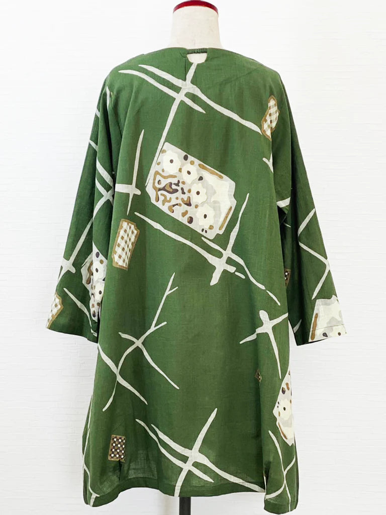 MONA LISA by Pure Fit - 233175-GE - Tuck Bubble Tunic - Blossom View Print - Green (H)