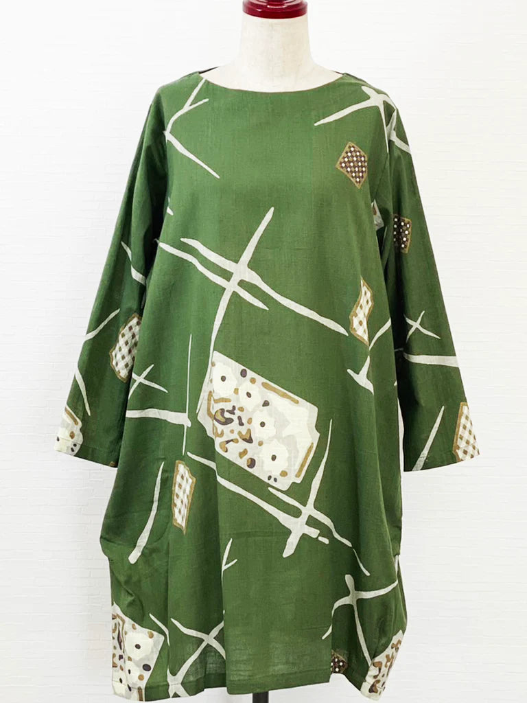 MONA LISA by Pure Fit - 233175-GE - Tuck Bubble Tunic - Blossom View Print - Green (H)