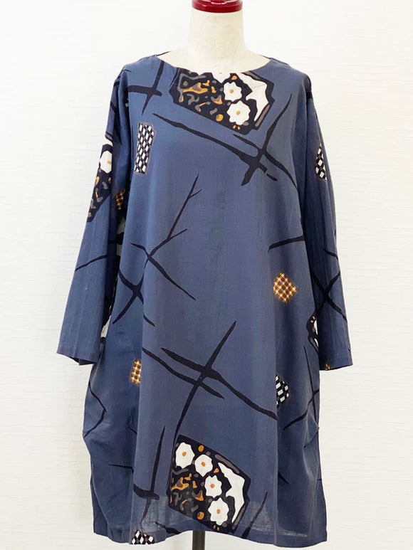 MONA LISA by Pure Fit - 233175-GR - Tuck Bubble Tunic - Blossom View Print - Grey (B)