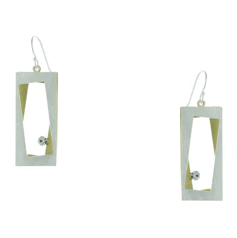 Takobia Two Tone Open Rectangles w/ Crystal ER - 2379