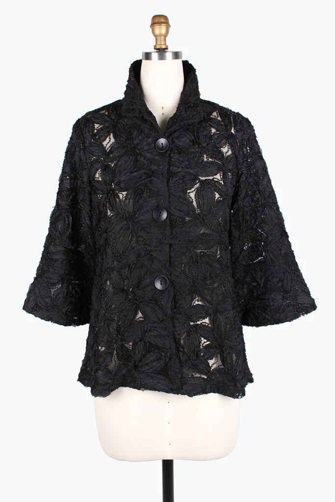 DAMEE Beaded Flower 3D Mesh JKT - 2381-BLACK – The Total Look
