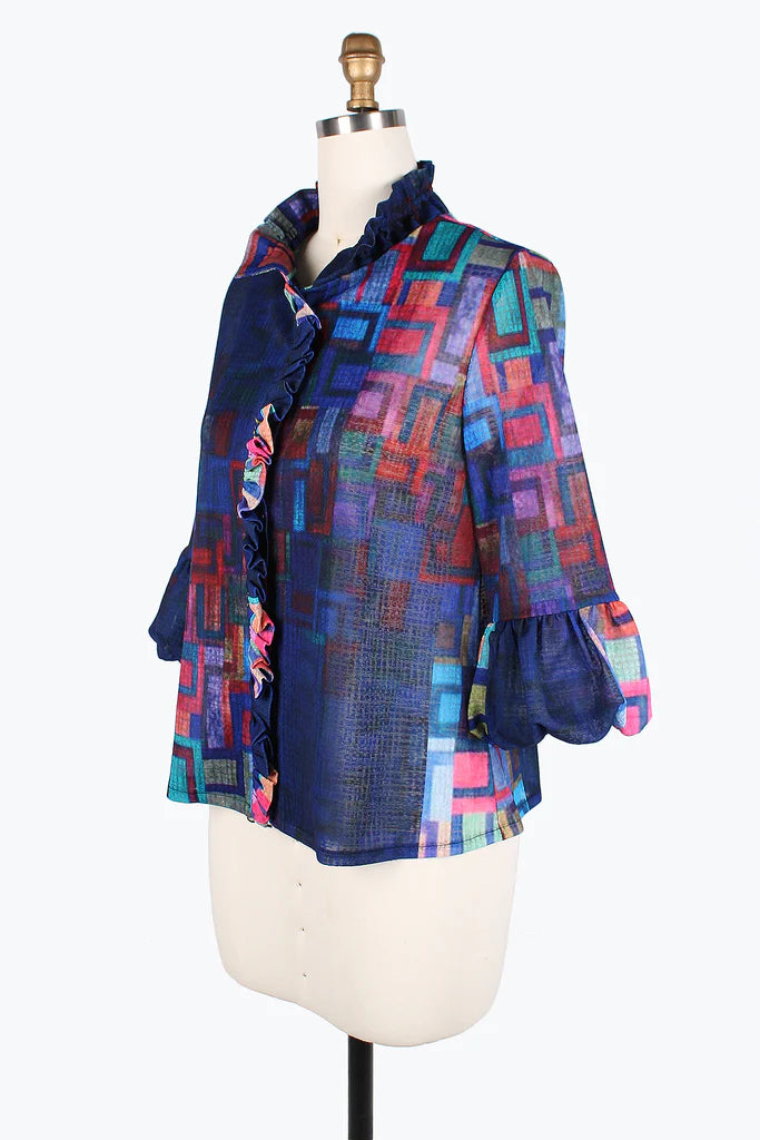 DAMEE RAINBOW SQUARES RUFFLE JKT-2393-MULTI