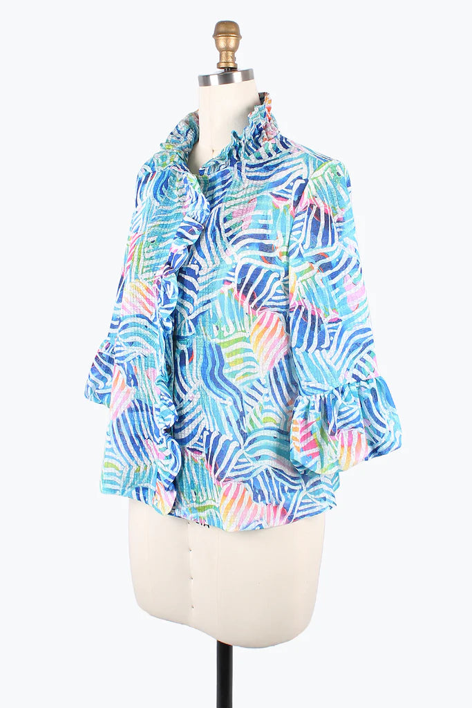DAMEE AQUATIC WAVY STRIPE RUFFLE JKT- 2404 - BLU