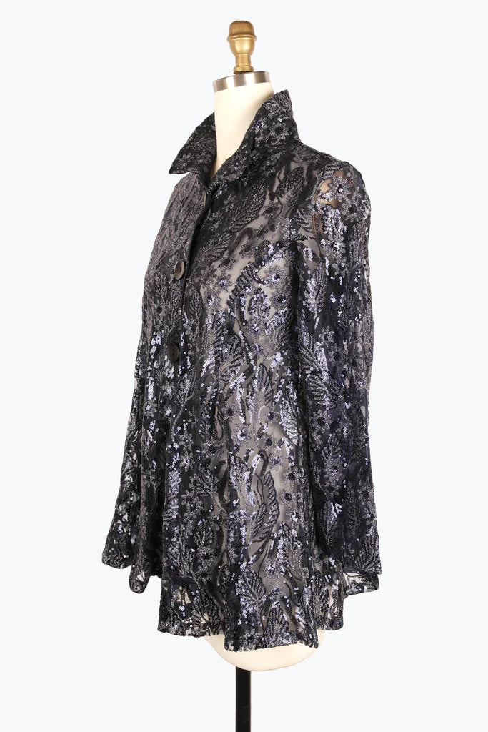 DAMEE SEQUINED METALLIC EMBROIDERY FLARE JKT - 2412 - NVY