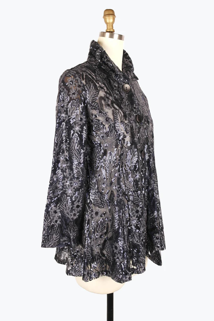 DAMEE SEQUINED METALLIC EMBROIDERY FLARE JKT - 2412 - NVY