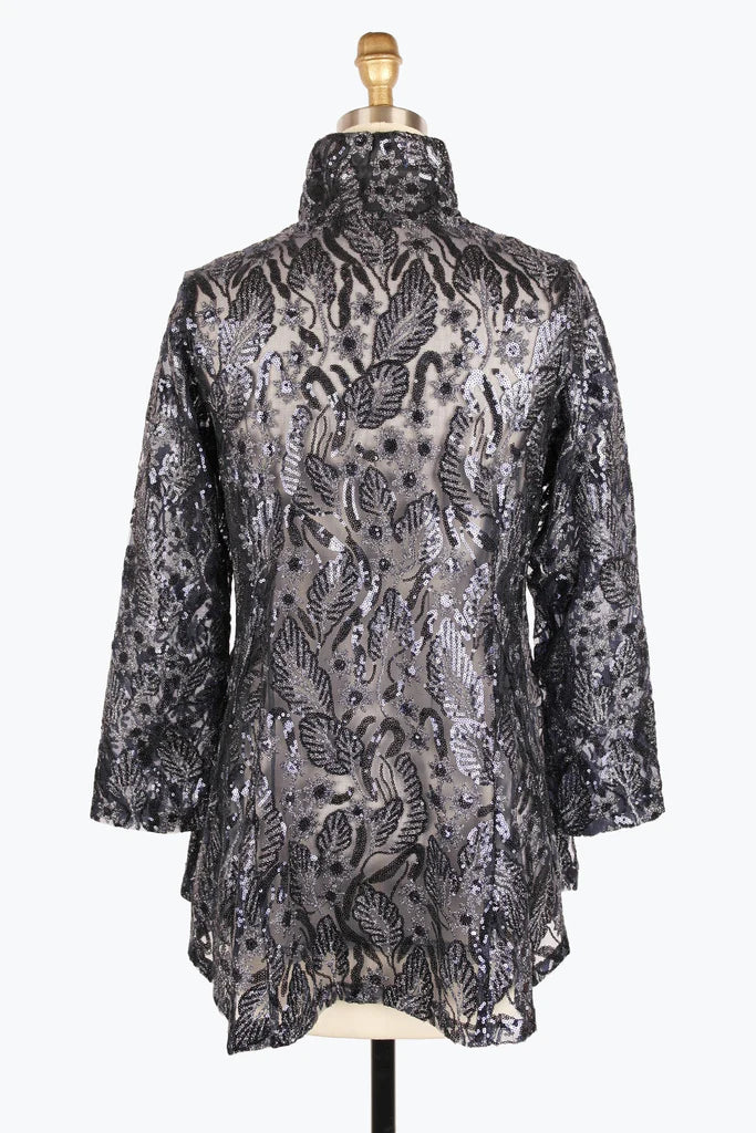 DAMEE SEQUINED METALLIC EMBROIDERY FLARE JKT - 2412 - NVY