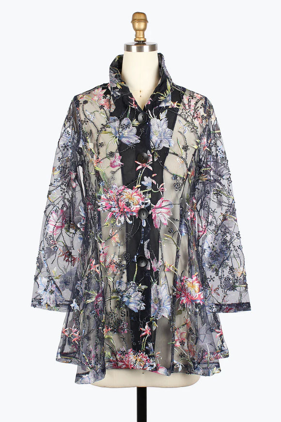 DAMEE FLORAL EMBROIDERY FLARE JKT - 2417 - NVY