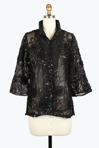 DAMEE SEQUINED FLOWER MESH JKT - 2421 - BLK