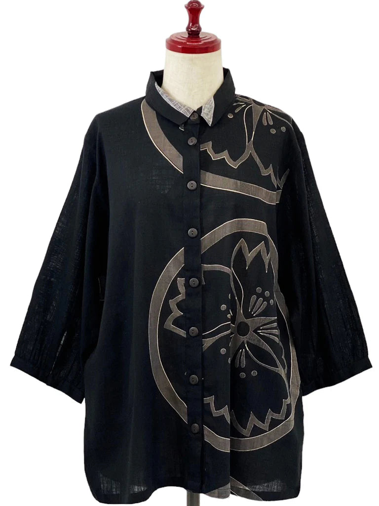 MONA LISA by Pure Fit - 243032A-36-BK - Cuff Sleeve Jacket - Sakura Print - Black (36)