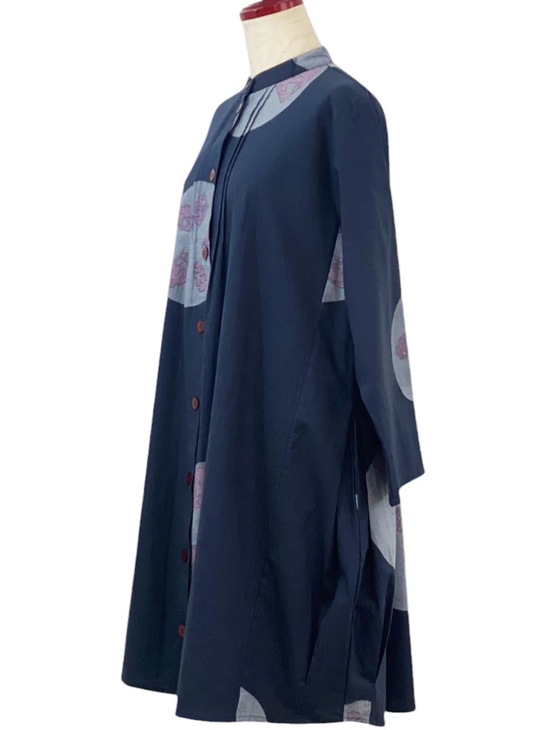 MONA LISA by Pure Fit - 244240-DB - Pintuck Long Jacket - Multi Bubble Print - Dark Blue (C)