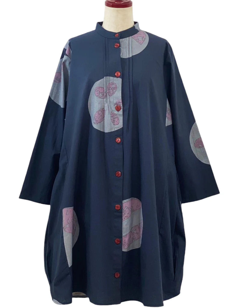 MONA LISA by Pure Fit - 244240-DB - Pintuck Long Jacket - Multi Bubble Print - Dark Blue (C)