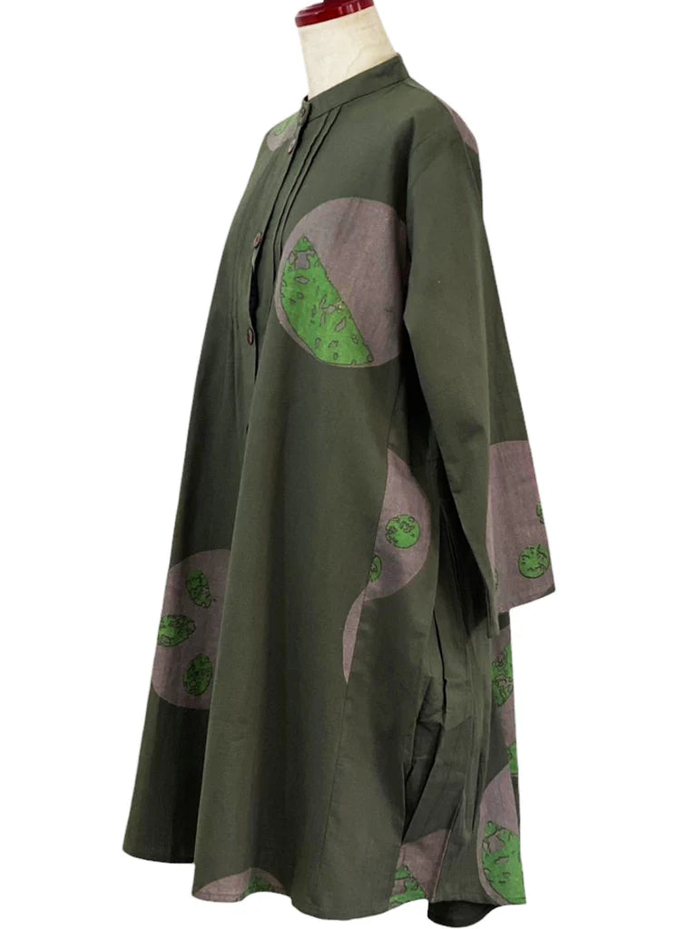 MONA LISA by Pure Fit - 244240-GE - Pintuck Long Jacket - Multi Bubble Print - Dark Green