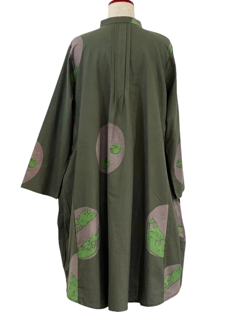 MONA LISA by Pure Fit - 244240-GE - Pintuck Long Jacket - Multi Bubble Print - Dark Green