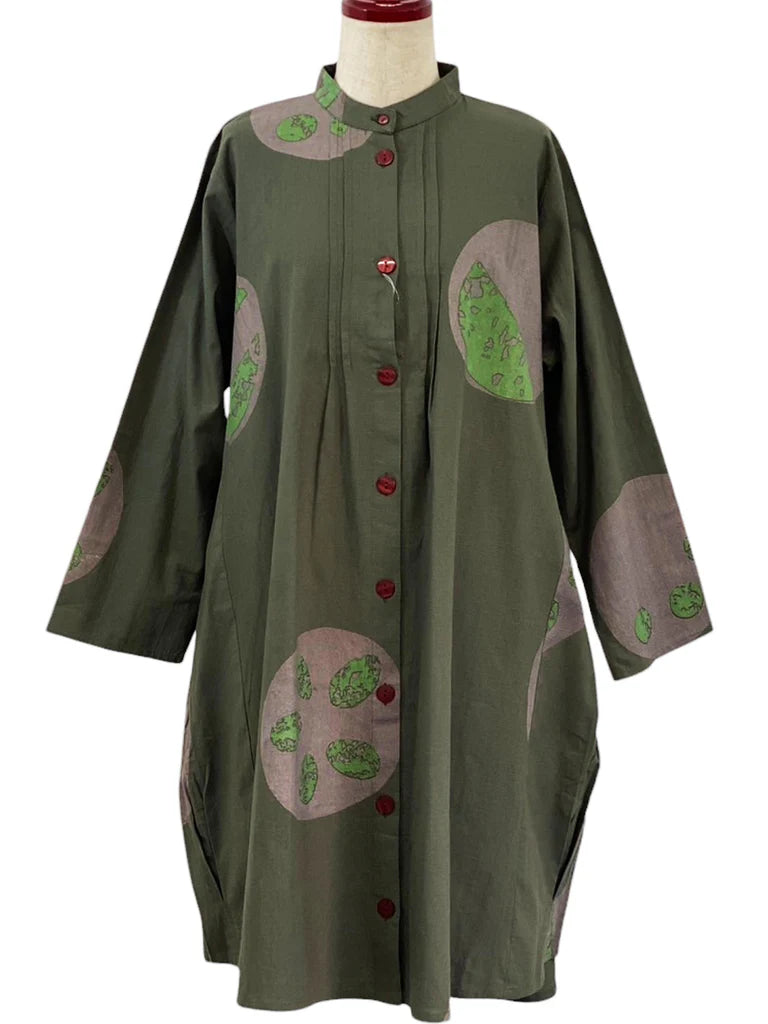 MONA LISA by Pure Fit - 244240-GE - Pintuck Long Jacket - Multi Bubble Print - Dark Green
