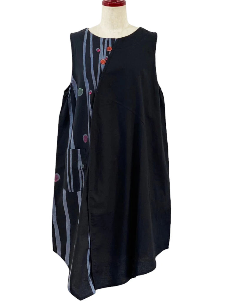 MONA LISA by Pure Fit - 244343-BK - Panel Asymmetrical Jumper - Solid/Birch Print - Black