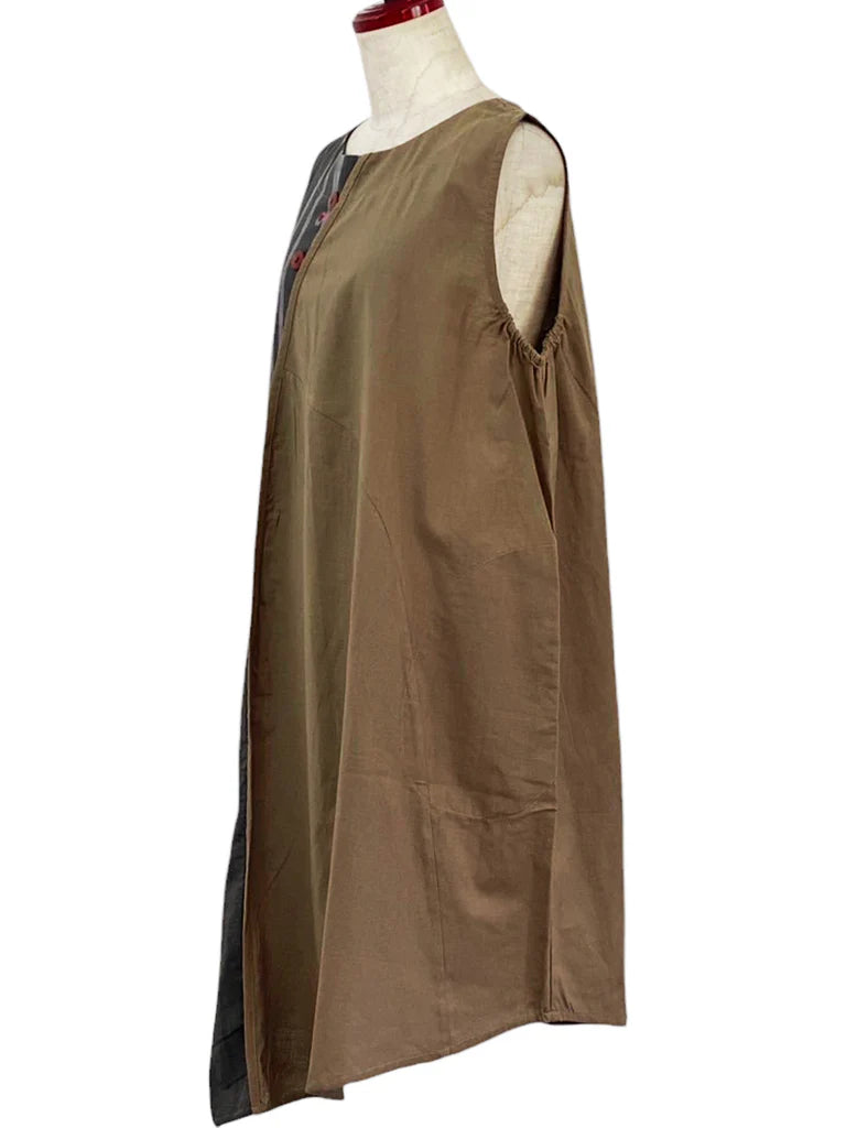 MONA LISA by Pure Fit - 244343-BR - Panel Asymmetrical Jumper - Solid/Birch Print - Brown (D)