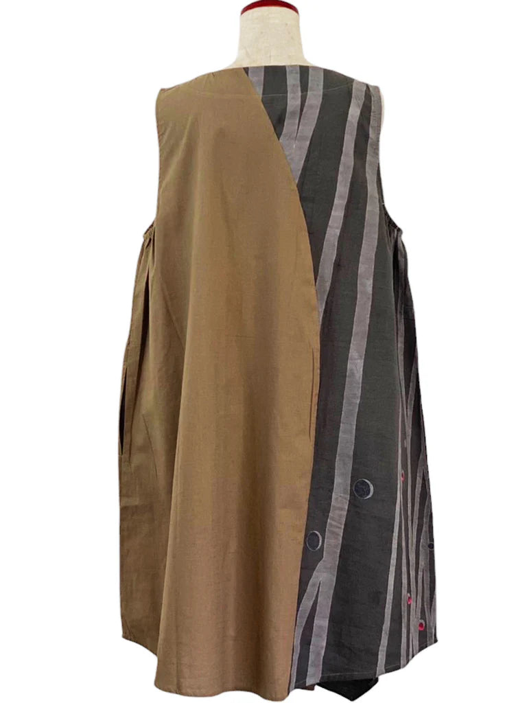 MONA LISA by Pure Fit - 244343-BR - Panel Asymmetrical Jumper - Solid/Birch Print - Brown (D)