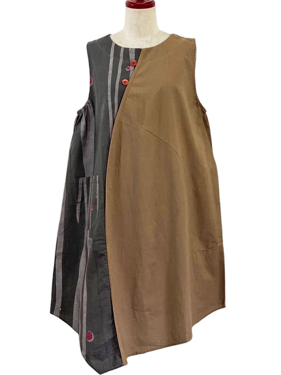 MONA LISA by Pure Fit - 244343-BR - Panel Asymmetrical Jumper - Solid/Birch Print - Brown (D)