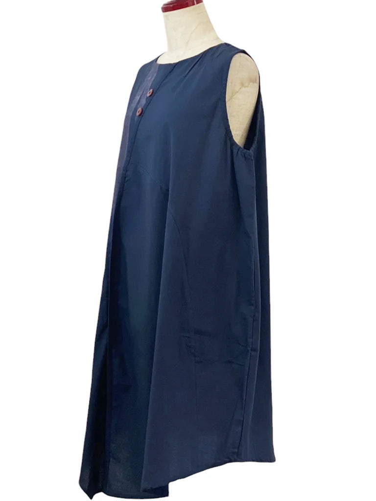MONA LISA by Pure Fit - 244343-DB - Panel Asymmetrical Jumper - Solid/Birch Print - Dark Blue (C)