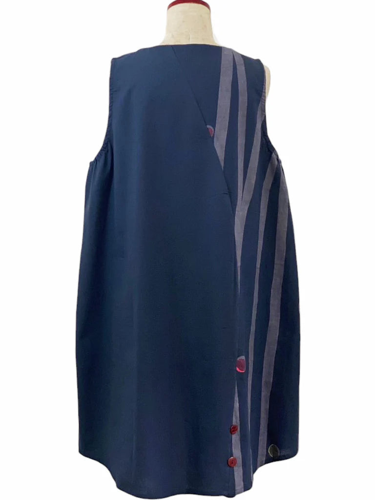 MONA LISA by Pure Fit - 244343-DB - Panel Asymmetrical Jumper - Solid/Birch Print - Dark Blue (C)