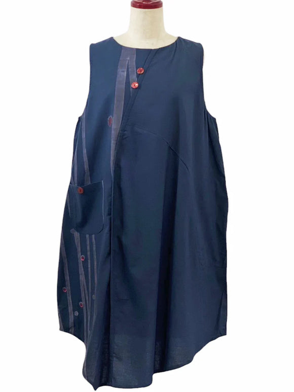 MONA LISA by Pure Fit - 244343-DB - Panel Asymmetrical Jumper - Solid/Birch Print - Dark Blue (C)