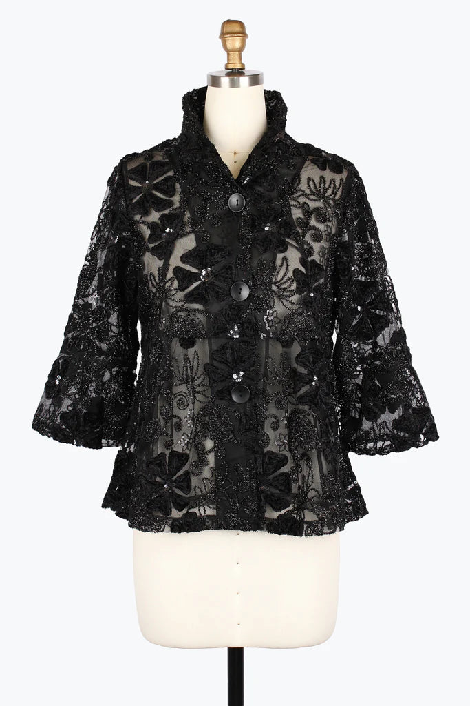 DAMEE FLORAL SEQUIN & SPARKLE SHORT JKT - 2462-BLK