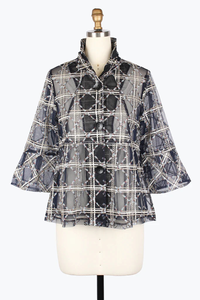 DAMEE METALLIC CHENILLE EMBROIDERY SHORT JKT - 2463-NVY