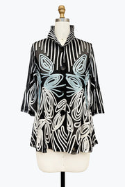 DAMEE STRIPE & SWIRL SOUTACHE FLARE JACKET - 2476-BLU