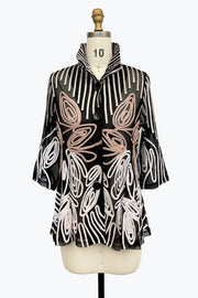 DAMEE BLACK, WHITE, AND PINK SOUTACHE BUTTON DOWN COLLARED JACKET - 2476 - PINK