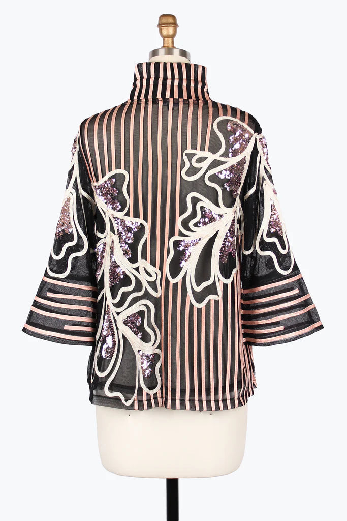 DAMEE SEQUINED FLOWER&STRIPE SOUTACHE JACKET - 2477-RGD
