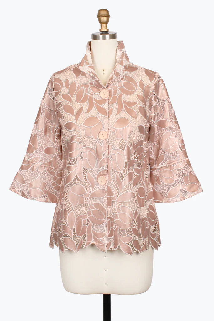DAMEE FLORAL PLEATHER LACE JACKET - 2479-PNK