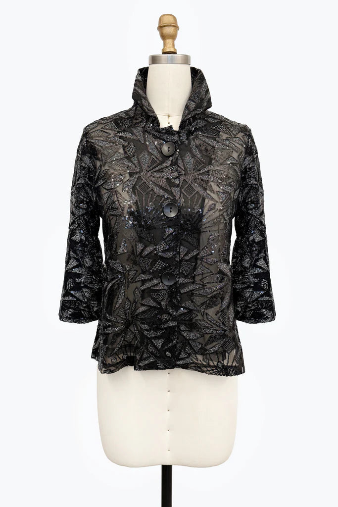 DAMEE GEOMETRIC SEQUINS SHORT JACKET - 2480-BLK