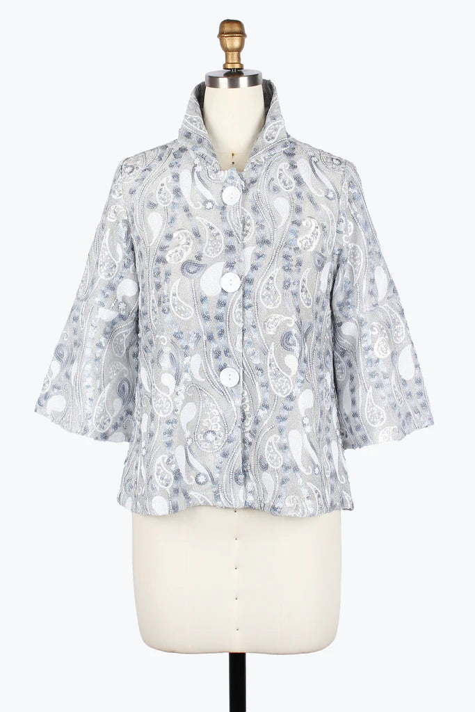 DAMEE PAISLEY SEQUIN LUREX SHORT JACKET - 2481-BLU