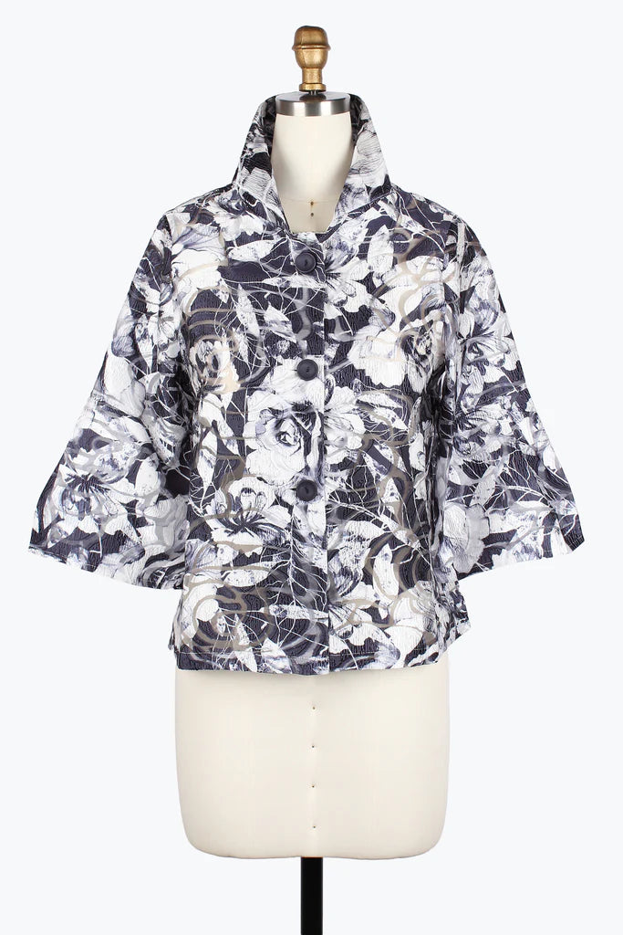 DAMEE FLORAL BURNOUT JACQUARD SHORT JACKET - 2482-NVY