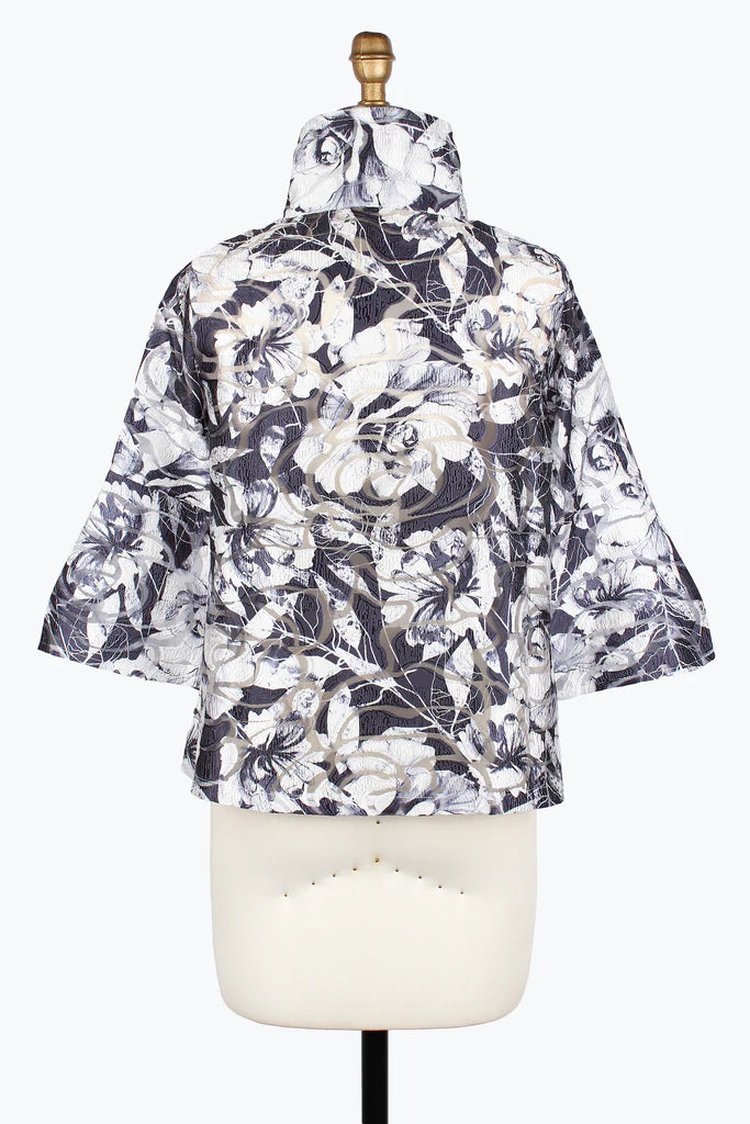 DAMEE FLORAL BURNOUT JACQUARD SHORT JACKET - 2482-NVY