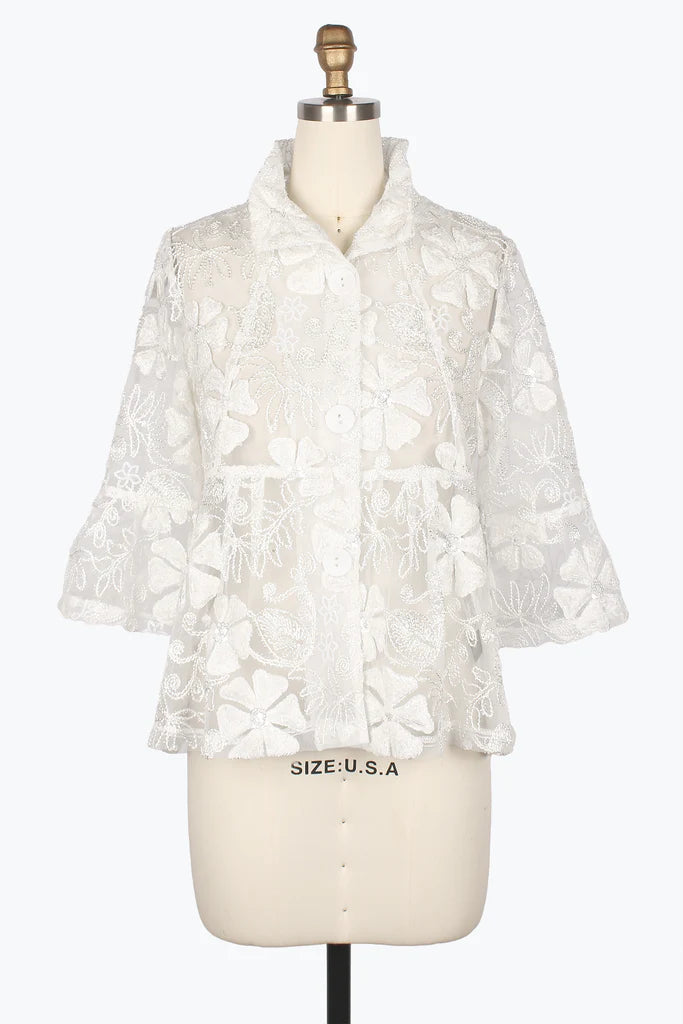 DAMEE FLORAL SEQUIN & SPARKLE SHORT JACKET - 2483-WHT